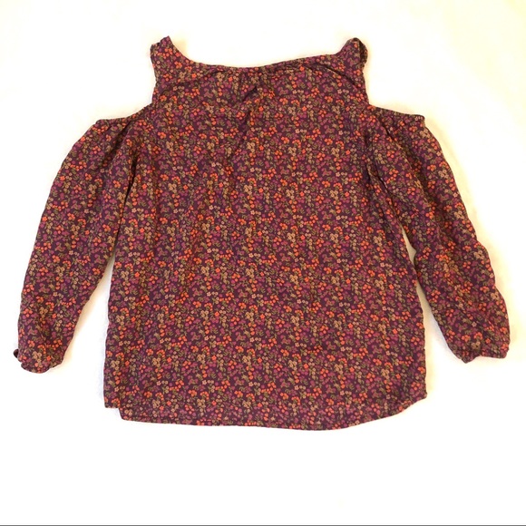 PrAna Purple Orange Floral Print Cold Shoulder Top - Picture 5 of 6